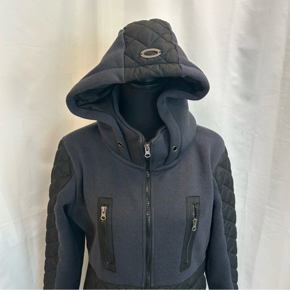 Oxygen navy blue black quilted fleece zippered hooded fall winter jacket - Picture 3 of 13